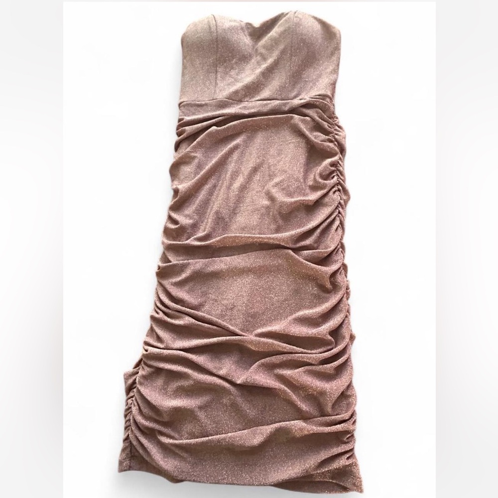 Speechless Pink Ruched Strapless Bodycon Dress